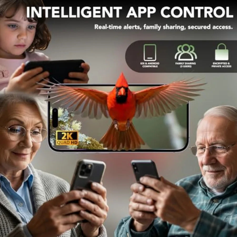 NestWatch Pro - Smart AI Bird Feeder Camera | 2K HD Live Stream | Solar Powered | Identifies 10,000+ Species